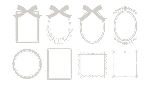 Minimal wedding frame set, bow ribbon ovals and circles, elegant monogram borders, invitation template, bridal shower, engagement party stationery vector