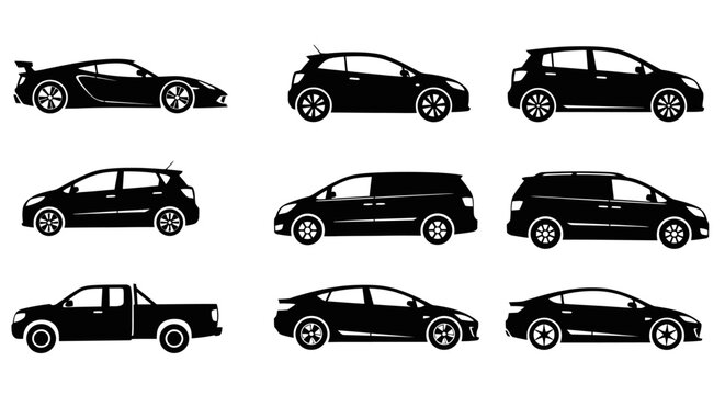 Collection of Diverse Black Car Silhouettes.