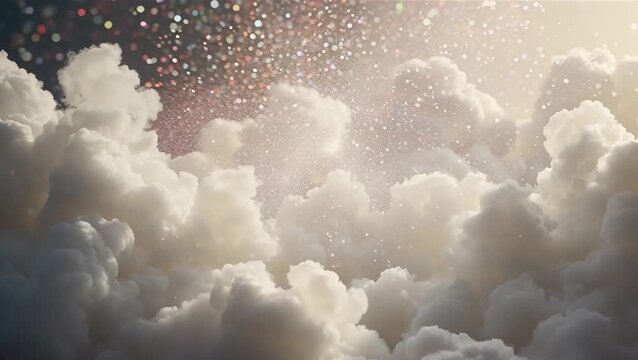 Dreamy Clouds with Glittering Particles in a Bright Sky