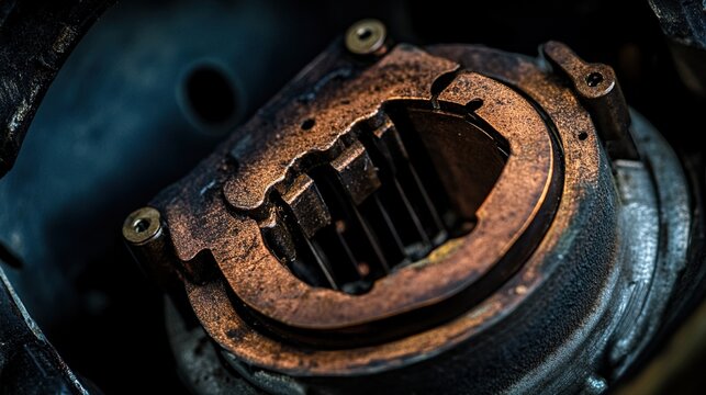 commutator. A disassembled electric motor revealing its internal copper commutator segments. product launch decks, UI/UX mockups, designed for product launches and innovation pitches.