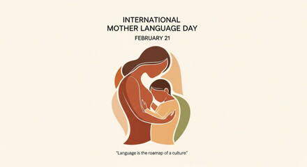 Mother and child embracing on international mother language day february 21 in a warm illustration © Younus