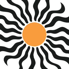 Bold Sun Silhouette with Flowing Black Rays