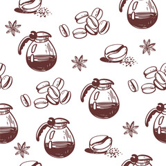Coffee seamless vector pattern. Coffee hand drawn pattern in doodle style