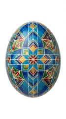 Decorative egg with intricate blue patterns.