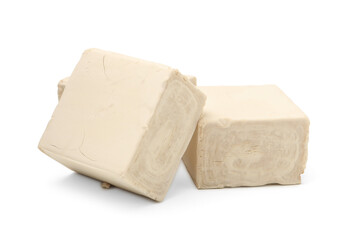 Pieces of fresh yeast isolated on white