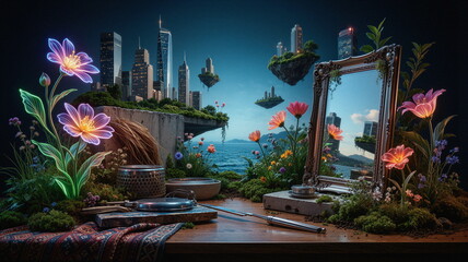 Obraz premium Kalejdoskop Snów: Surrealistyczna Podróż Przez Pęknięte Wymiary Czasu, Przestrzeni i Nieskończonej Wyobraźni, Pop Art