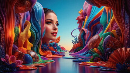 Obraz premium Kalejdoskop Snów: Surrealistyczna Podróż Przez Pęknięte Wymiary Czasu, Przestrzeni i Nieskończonej Wyobraźni, Pop Art