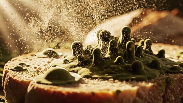 Mold on bread close up macro composition sunlight
