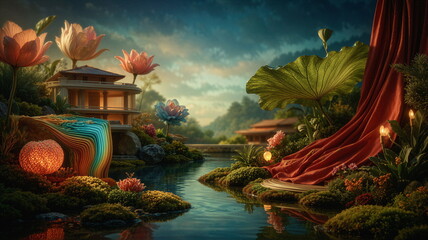 Naklejka premium Kalejdoskop Snów: Surrealistyczna Podróż Przez Pęknięte Wymiary Czasu, Przestrzeni i Nieskończonej Wyobraźni