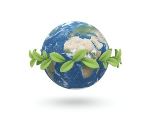 Globe adorned with green leaves symbolizing nature.