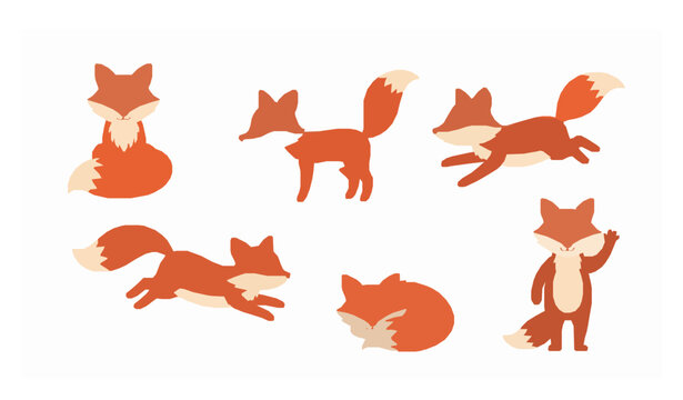 Minimal fox icon set flat vector illustration isolated on white