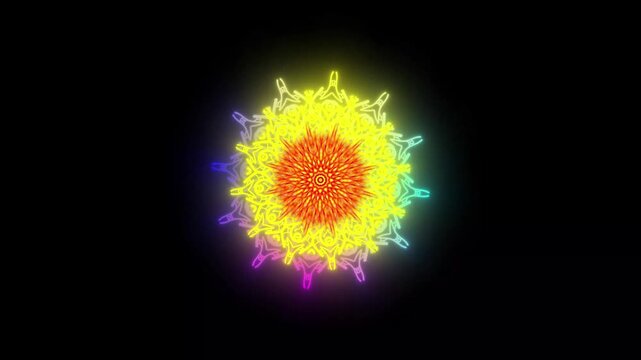 Luxury mandala ornament background, esoteric cosmic mandala with rayses, dark purple mandala ornament background looping smoothly on black screen background with mandala animation. 4K video