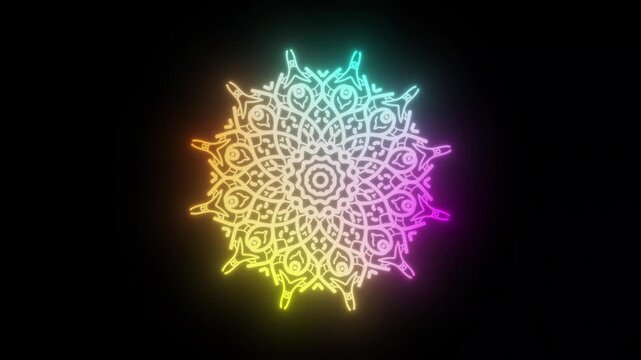 Luxury mandala ornament background, esoteric cosmic mandala with rayses, dark purple mandala ornament background looping smoothly on black screen background with mandala animation. 4K video
