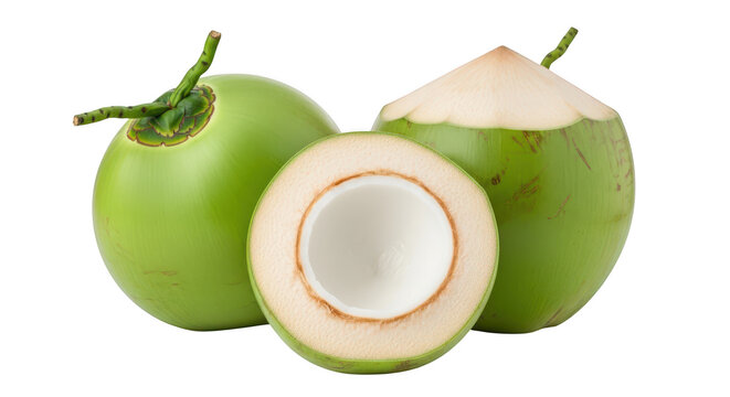 Fresh young green coconuts on a black background