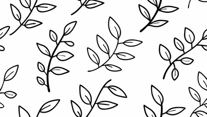 Fototapeta premium Seamless pattern of hand drawn branches with leaves on a white background illustration design art on transparent background silhouette