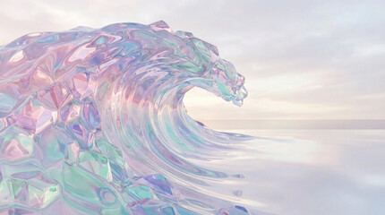 Abstract surreal ocean wave in pastel colors with a calm emotional mood. Crystal or diamond effect.