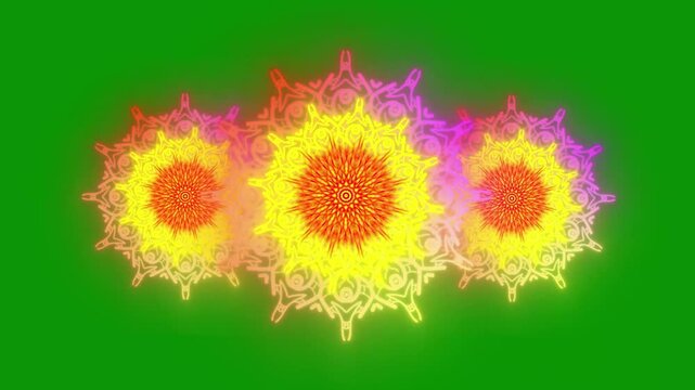 Hypnotic kaleidoscope mandala background, royal background with mandala animation, a vibrant purple mandala design against on alpha channel Ramadan circle ornament animation on green screen. 4k video