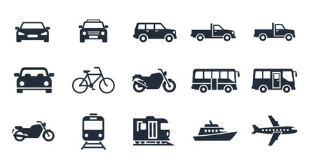 Collection of diverse transportation vehicle icons. © Andik