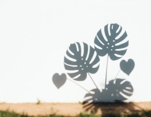 Shadow of leaves and hearts on a wall.