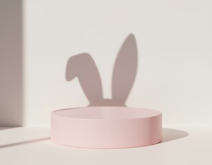 Soft pink surface casting bunny shadow.