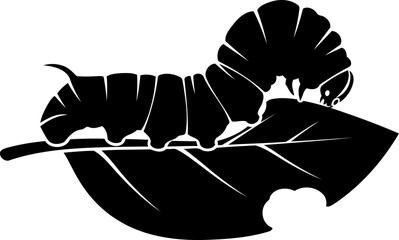 Caterpillar eating leaf silhouette insect larva nature illustration animal vector graphic side view feeding