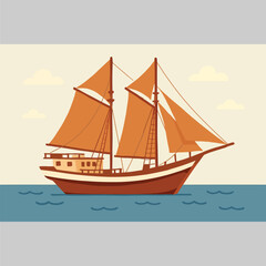  Warm‑Toned Three‑Masted Sailing Ship Vector