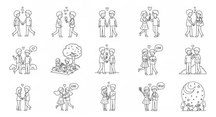 Fototapeta premium Collection of Hand Drawn Gemini Zodiac Symbols.