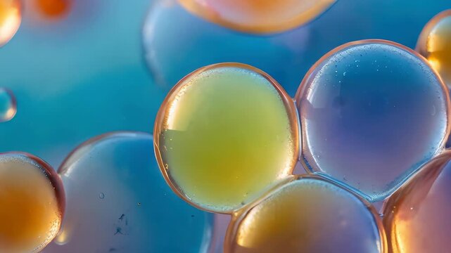 Abstract Bubbles: Close-up shot showcases a vibrant collection of luminous, translucent spheres. The image conveys the ephemeral beauty of the bubble with a spectrum of colors. 