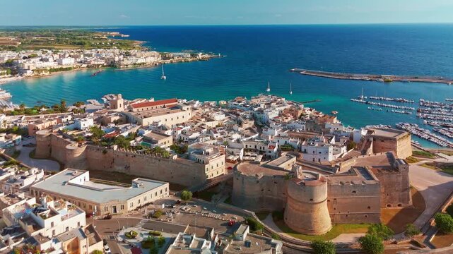 Aerial view of the fortified old town of Otranto, Puglia, Italy.
