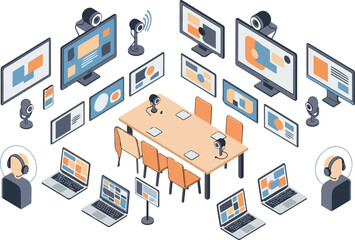 Obraz premium Enhanced Remote Meeting Setup Advanced Videoconferencing for Collaboration