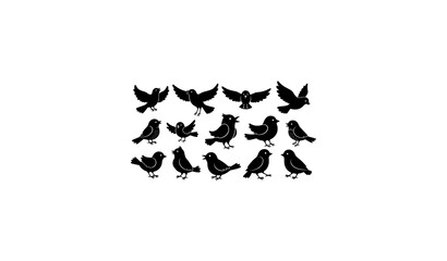 Fototapeta premium Black doodle bird silhouettes set vector illustration for nature and decoration