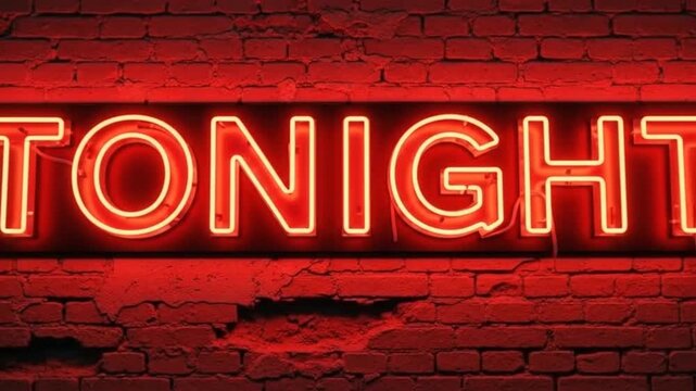 Bright red neon sign displaying the word 'Tonight' against a textured brick wall.
