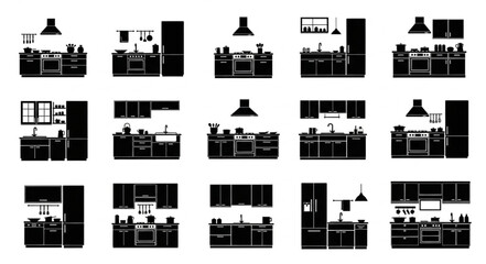 Obraz premium Collection of Modern Kitchen Silhouettes.
