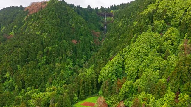 Aerial View of Cascata do Grena Waterfall in Sao Miguel, Azores