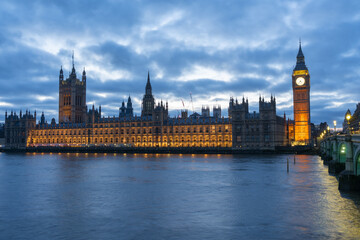 Fototapeta premium Evening view of illuminated iconic buildings