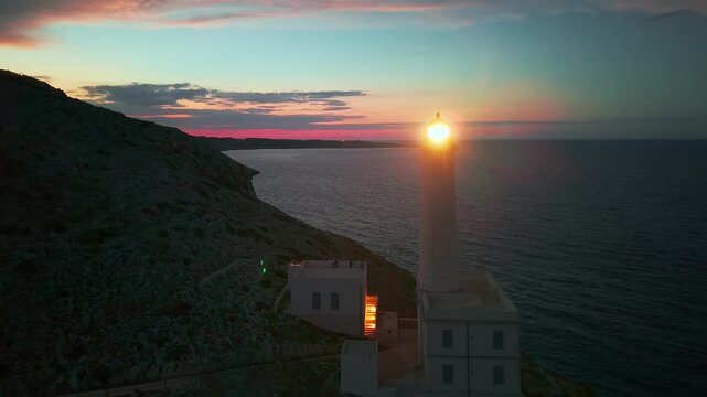 Aerial twilight view of Faro di Punta Palascia in Puglia, Italy