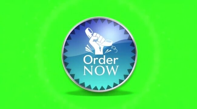 Order now button animation green screen background.