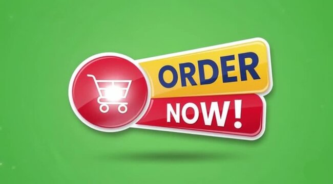Order now button animation green screen background.