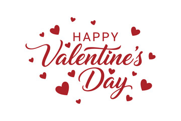 Happy Valentine&rsquo;s Day Hand Lettering Typography with Hearts &ndash; Romantic Love Quote Vector Illustration