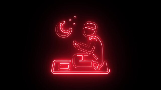 Neon red glowing dua calligraphy hands praying Islamic worship symbol digital art minimalist dark background