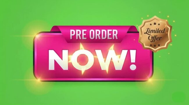 Pre Order Now Button Animation On green screen background.