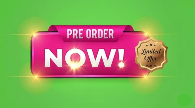 Pre Order Now Button Animation On green screen background.