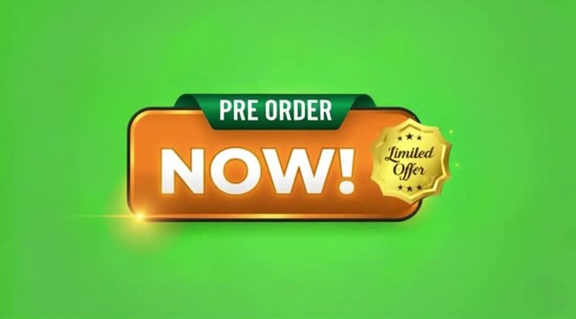 Pre Order Now Button Animation On green screen background.