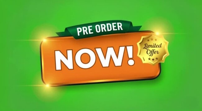 Pre Order Now Button Animation On green screen background.
