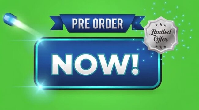 Pre Order Now Button Animation On green screen background.