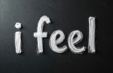 Fototapeta premium White chalk text reads i feel on a black textured chalkboard surface. This conveys personal feelings or emotions in a simple, direct manner. Text message.