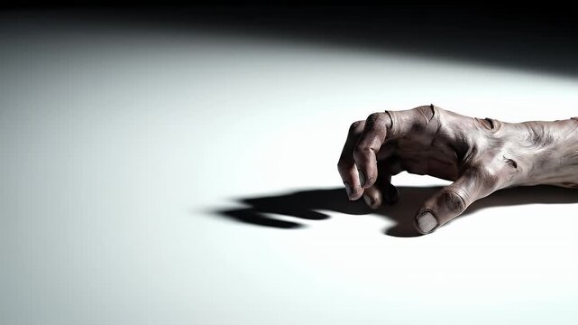Creepy Zombie Hand Reaching Out on a White Background for Horror Theme Animations and Visual Effects in Cinematic