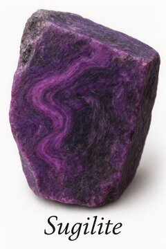 Raw sugilite rock sample isolated for mineral identification and catalog