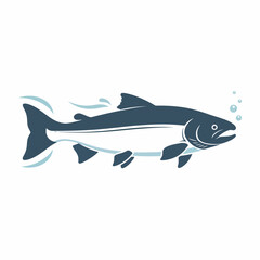 Obraz premium Stylized illustration of a dark blue fish swimming with light blue water accents
