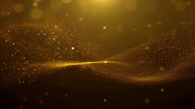 Luxurious gold dust particles and magic waves floating with a bokeh light effect.